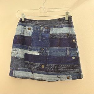 VNTG Patchwork Denim Mini Skirt EXPRESS